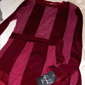 Burgundy Midi Velour/sheer panel dress